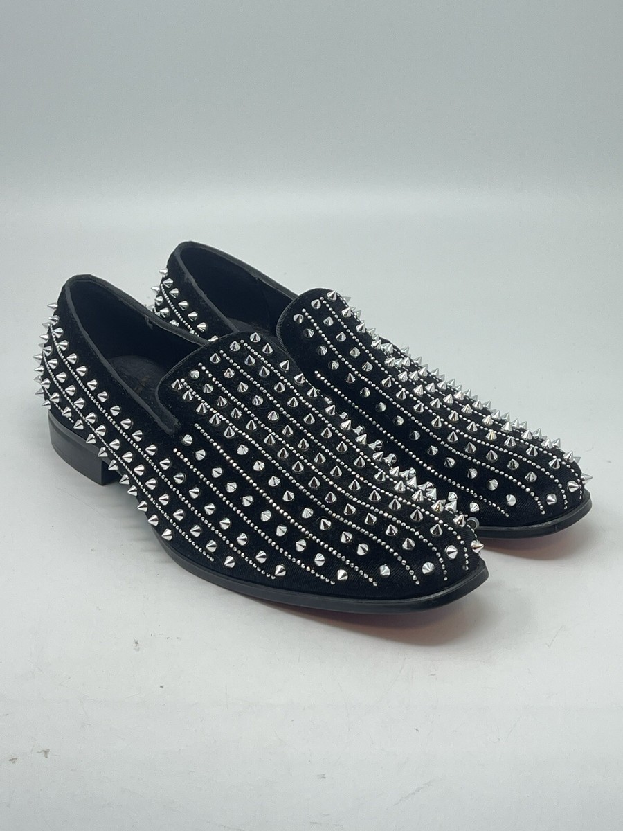 black dress shoes with spikes OneDrop Handmade Women Spikes Dress Shoes Party Wedding Prom Loafers Black / 6.5