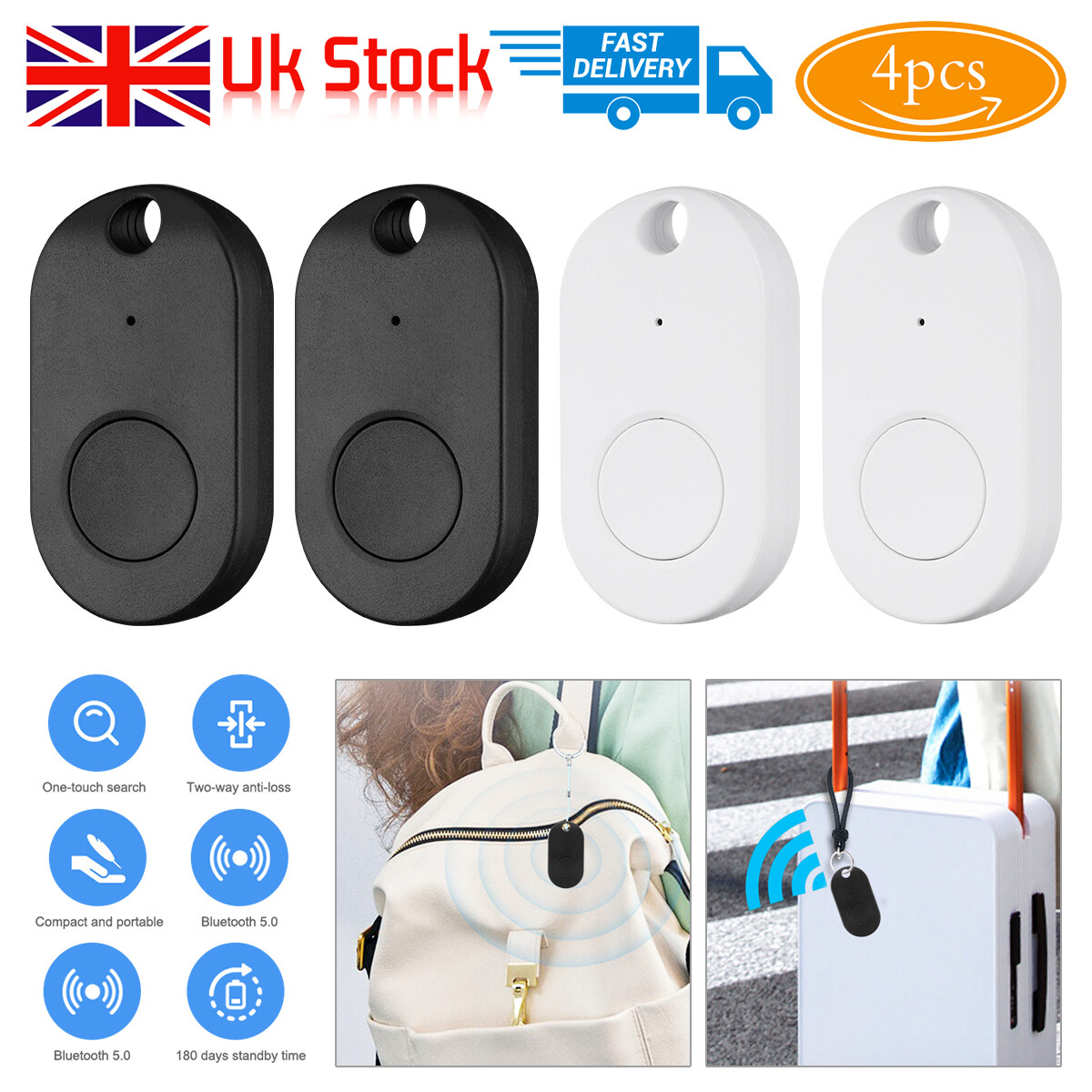 New 4 Pcs Tracker Wireless Bluetooth Anti-Lost Wallet Key Pet Finder ⭐US Stock