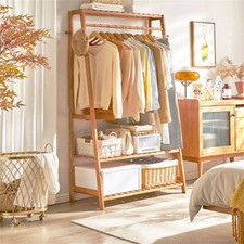 Heavy Duty Bamboo Garment Rack Clothes Hanging Stand Minimalism Wardrobe Closet