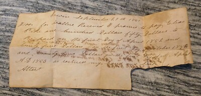 1852 HAND-WRITTEN RECEIPT