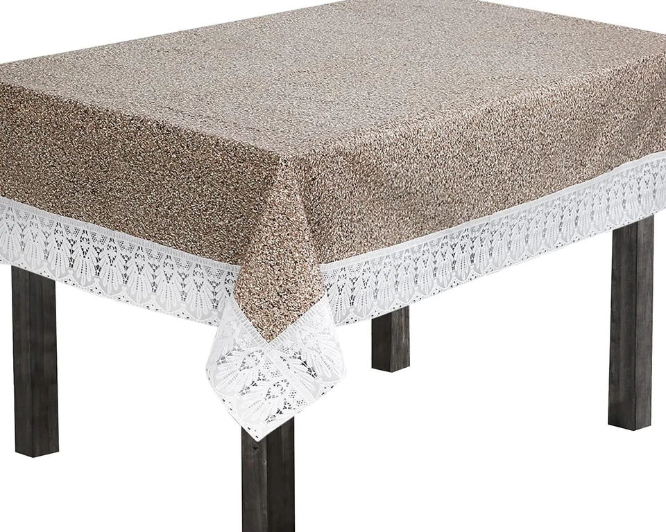 PVC Waterproof 6 Seater Dining Table Cover Size 60x90 Inches, Sand Pattern Brown - Image 2 of 4