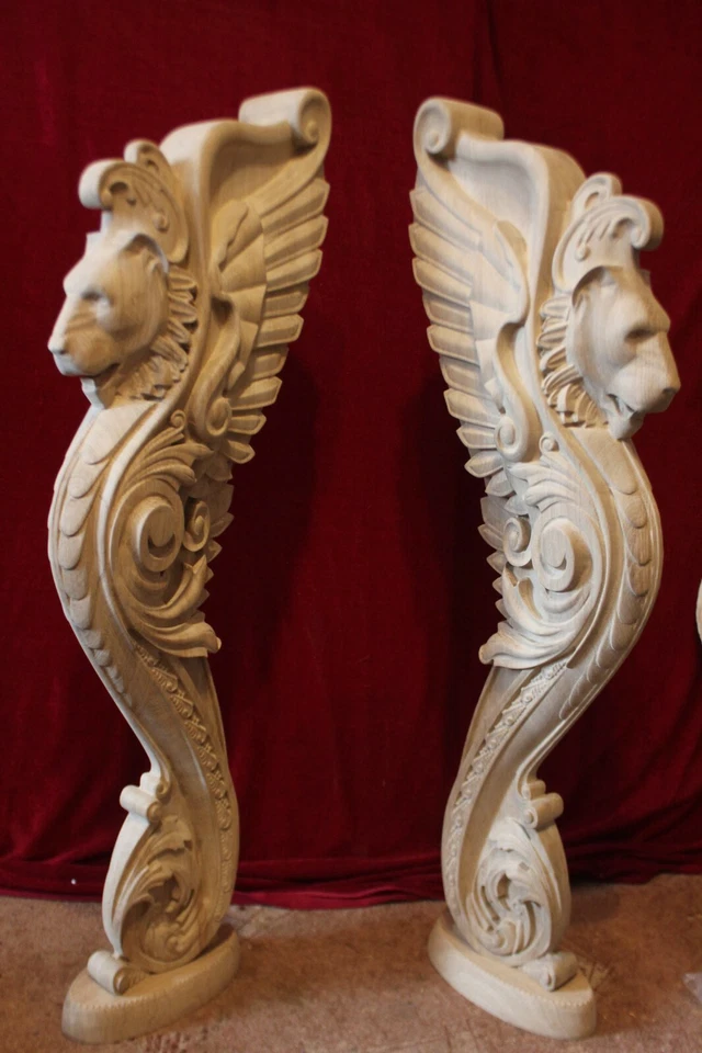 Escadas de madeira decoração de carvalho, estátua de grifo esculpida exclusiva, elemento decorativo. - Imagem 3 de 4