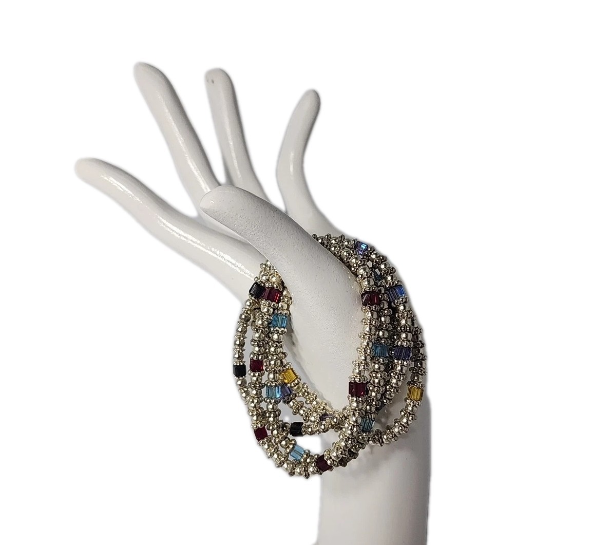 Stretch bracelets Silver Beaded Bracelets With Je… - image 1