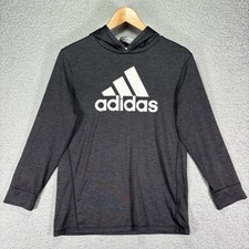 Adidas Youth Boys Logo Hoodie Lightweight Gray Long Sleeve Pullover L 14/16 Poly