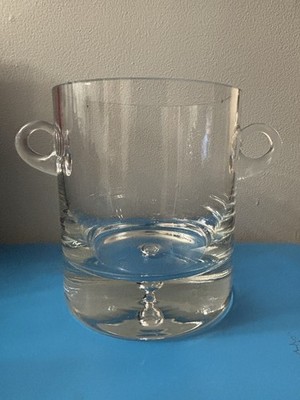 Futuristic Vintage Clear Glass Bubble Ice Bucket Champagne Blown Handle Krosno