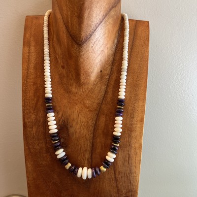 Vintage Native American 14k Yellow Gold Opal & Amethyst Bead Necklace 21''