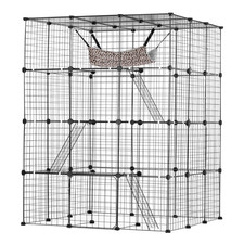 Large 4-tier Cat Cage, 41 x 41 x 55", Detachable Metal Wire Cat Enclosure, Black