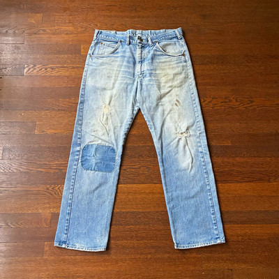 1970s USA Talon Zip Lee Men s Blue Denim Jeans Straight Regular Fit Distressed