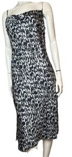 Express Midi Slip Dress Spaghetti Strap Drape Cream/Black/Silver Metallic  M NWT