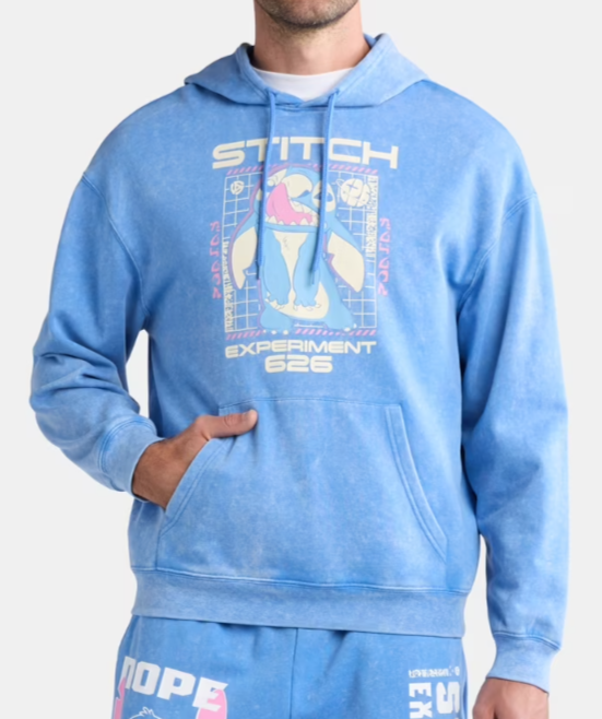 Disney Stitch 626 Graphic Hoodie Men Small Blue Mineral Wash