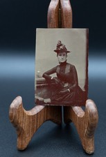 Antique 1/6 Plate Tintype Photograph Elegant Victorian Woman in Fine Hat  Glove