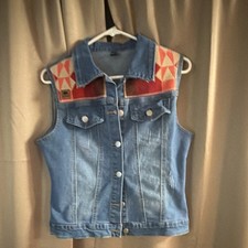 Canyon Creek Goods Distressed Western Denim Vest W Native Patchwork Size Small