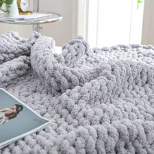 Chunky Knit Throw Blanket for Couch, 51X63 Inches, 100 Hand Knitted with Thick
