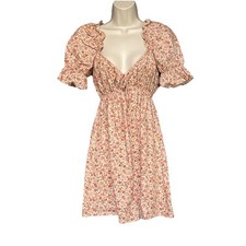 Reformation Channa Size Small Ruffled Linen Floral Print Pink Mini Dress