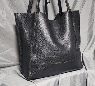 Botkeir Soho Black Heavy Grain Pebbled Leather Tote Bag Purse Shoulderbag