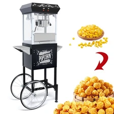 8oz Popper Popcorn Machine with Cart with Stainless-steel Kettle  Black