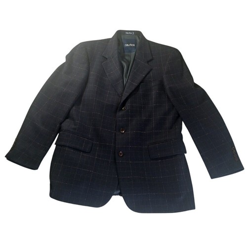 Nautica, Nautica Wool Cashmere Blazer 41R Plaid Check Two Button Sport Coat Jacket Men's