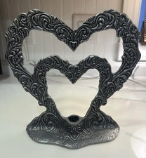 Vtg 1996 Statesmetal Pewter Double Heart Candle Holder - Made in USA- Unmarked
