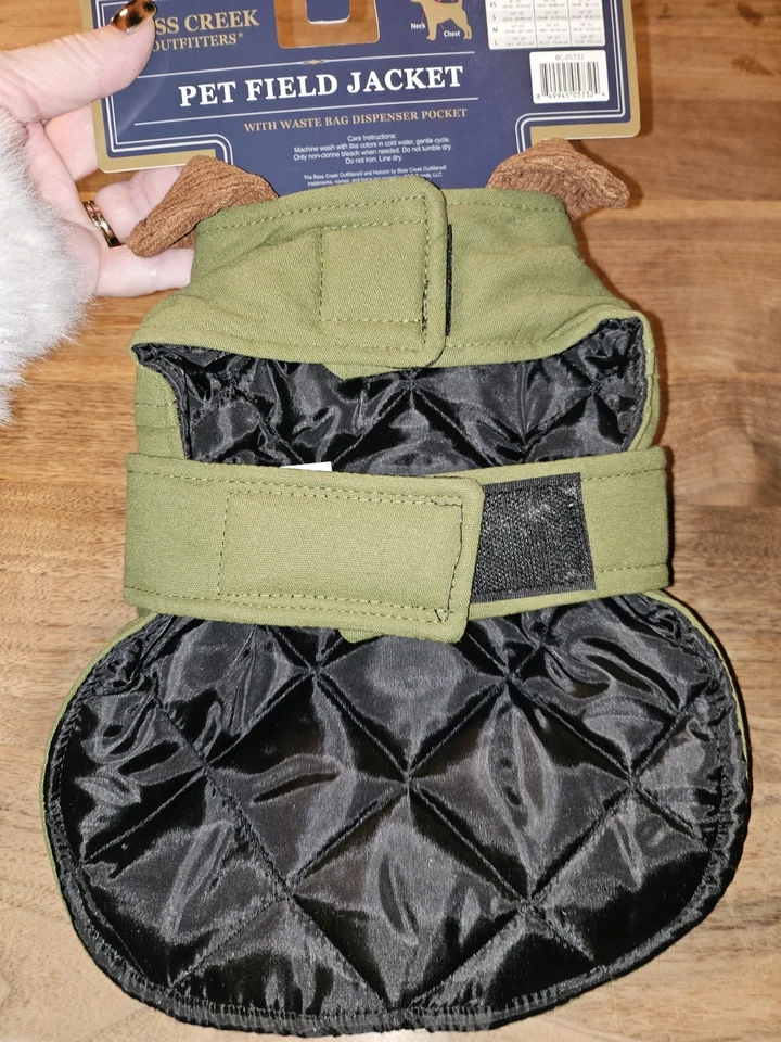 Abrigo de campo de lona verde para mascotas/perros con cuello de pana marrón. Nuevo. Talla XS Foto 4 de 4