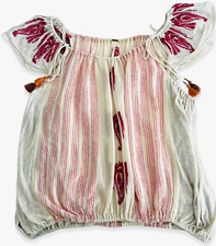 Free People Womens Ivory Pink Striped Embroid...