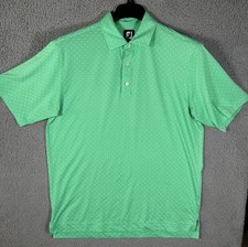 Footjoy Polo Shirt Mens Large Green All Over Print Dots Golf Performance