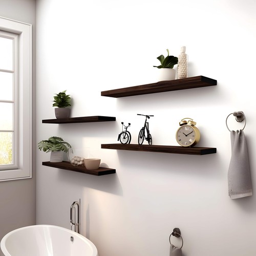 Scaffali Galleggianti in Legno per Decorazione Parete Scaffali Rustici da Parete per Camera da Letto Bagno... - Foto 5 di 7