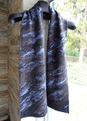 LANVIN SCARF wool knit 190x40cm extrafine lambswool made in germany blue black