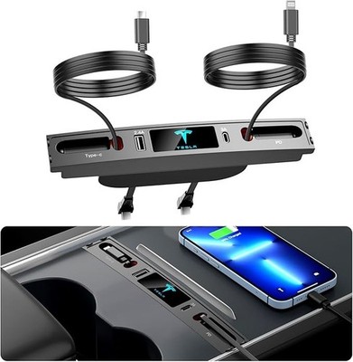 Car USB Charger Multi Port for 2021 - 2024 Tesla Model 3/Y,Multifunction Tesla