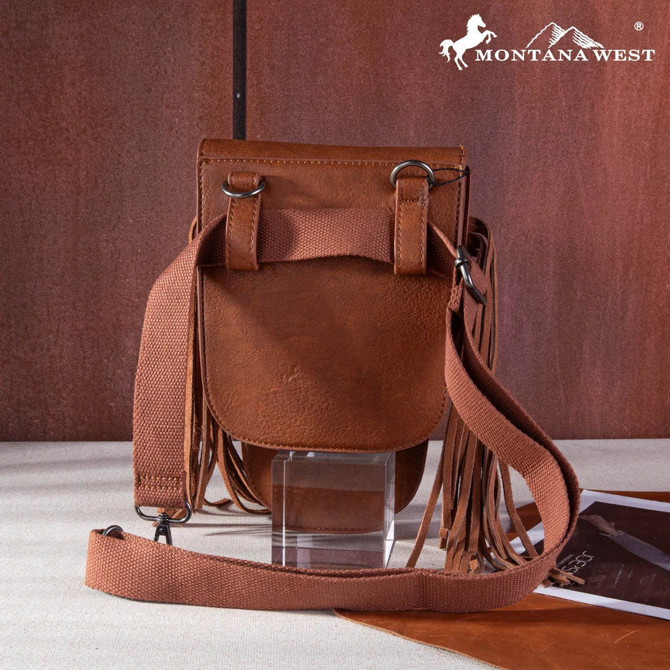 Montana West Saddle Fringe Belt or Sling Bag Brown NEW - Image 2 of 3