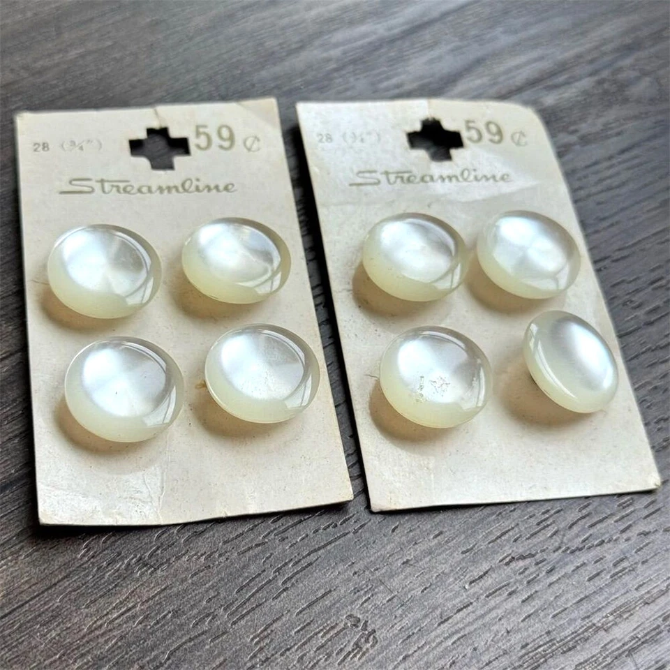 NEW Vintage 40s Streamline Round 3/4" White Shank Sewing Buttons on Card 8 Pk - Image 3 of 4
