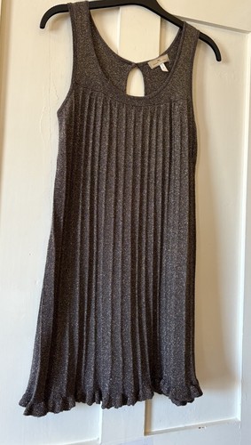 River Island Grey Gold Lurex Pleated Fluted Hem Dress UK12 L33" - Picture 3 of 6