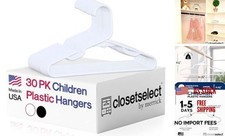 Childrens Hangers 30 Pack - 11.75 Inch Plastic Kids Hangers for Closet, White