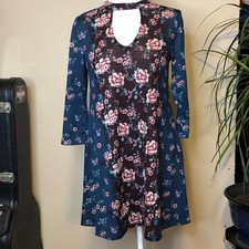 Living Doll Floral Knit Mini Dress Small Choker Neck