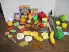 Huge Play Food Lot 66 Pieces Pretend Fruits, Veggies, Tools, Wooden  Plastic