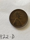 1922-D Lincoln Wheat Cent Penny Key Date Coin