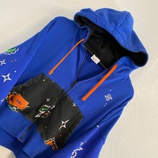 Nike M Women Blue Crop Hoodie Green Orange Swoosh Colorful Sportswear Athletic