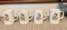Set of 4 Butterfly and Flower Ceramic Mugs by Otagari