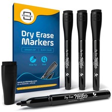 4 Pack Fine Tip Dry Erase Markers Black Low-Odor Whiteboard Markers with Eras...