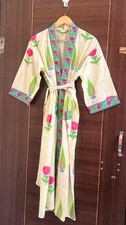 Indian Pink Floral Printed Cotton Robes Beach Kimono Dress Robe Kimono Maxi Gown