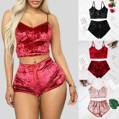 Pyjama-Set Damen Frauen Spitze Cami Weste Shorts Dessous Pyjama Schlafanzug Nachtwäsche UK-Bestand