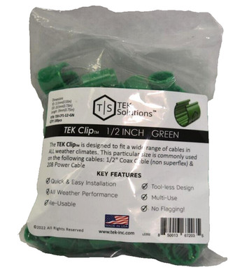 Tek Solutions TEK-CP1-12-GN 1/2'' OD Cable Clip Green .56'' - .7'' OD Range 100pk