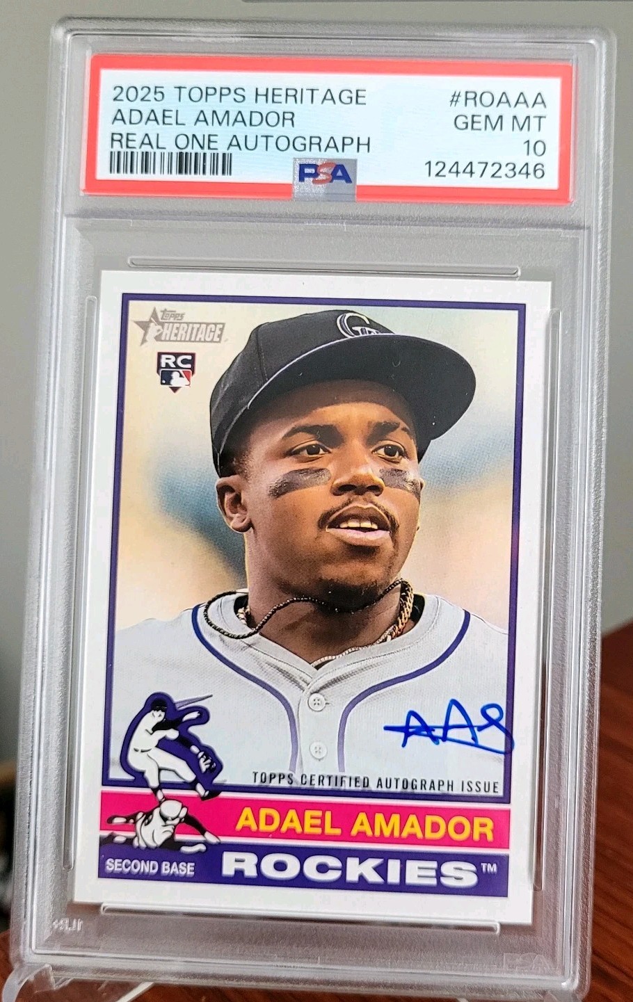 Adael Amador 2025 Topps Heritage Real One Auto Rookie PSA 10 Rockies RC #ROA-AA
