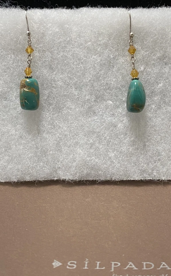 Silpada 925 Sterling Silver Gold Beads Turquoise Stone Earrings W1290 - Image 3 of 4
