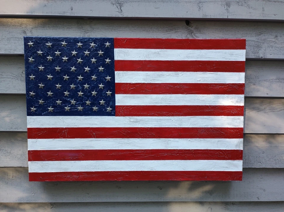 USA Flag Large Oil/Acrylic Clear Signed Original  Painting 24 X 36 Inches COA  - Image 3 of 4