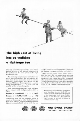 National Dairy Products High Cost of Living Tightrope Vintage Print Ad 