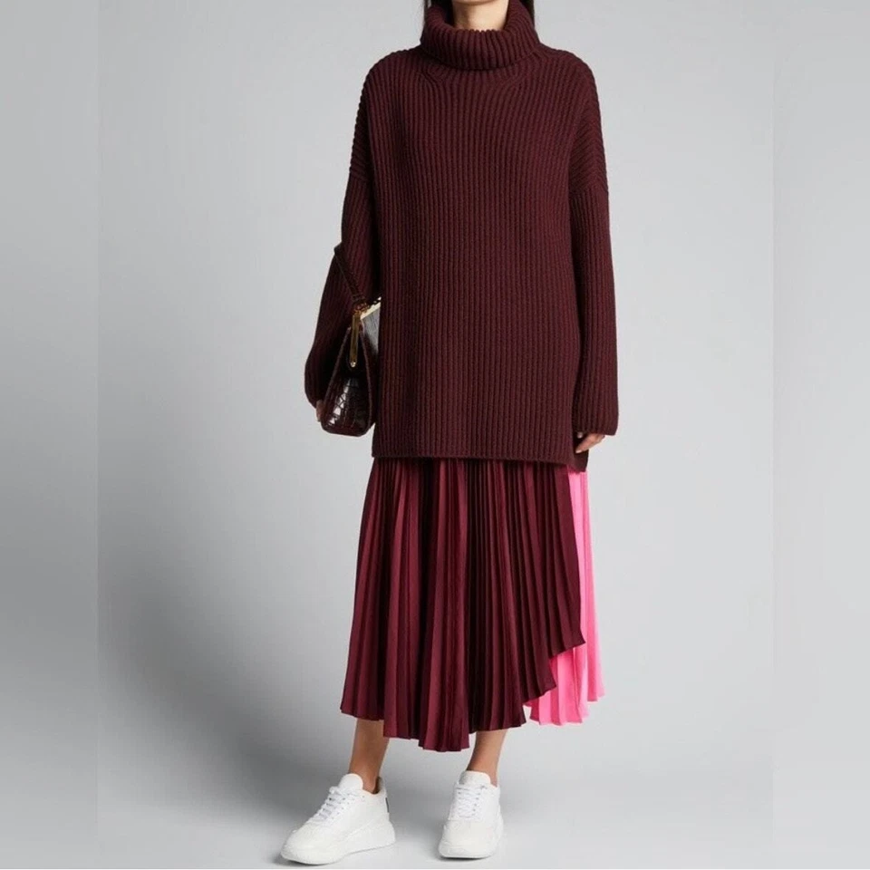 Grainger Color-Block Pleated Midi Skirt Burgundy Pink Size 6