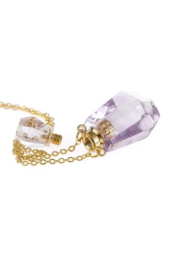 Purple Natural Stone Crystal Perfume Bottle Necklace - Picture 2 of 3