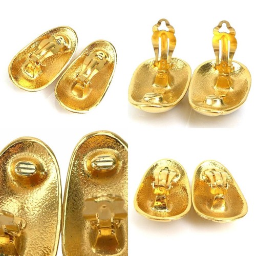 CHANEL Earrings AUTH Coco Logo Mark Vintage Gold CC medal 2.4x4.2cm Line Clip on - Picture 4 of 5