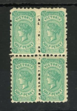 M3262 Australian States ~ Victoria 1912 SG461 - 1/2d bluish green block of 4