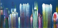 Abstract Painting Original Art City Lights Night Cityscape Blue Background 12x24